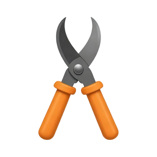 Pruning shears with curved bypass blade and short orange handles