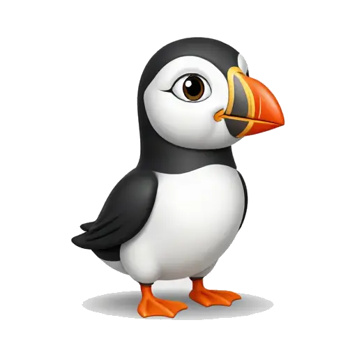 Atlantic puffin standing with colorful bill