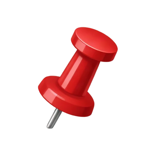 One glossy red pushpin angled diagonally, round red plastic head, short silver metal pin, clean office-supply silhouette, no board, hand, shadow, or scenery.