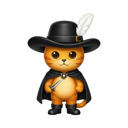 Orange swashbuckling cat with feathered hat emoji