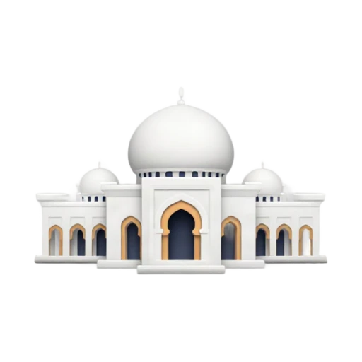 white palace and large central dome and repeated arches, depicting Qasr Al Watan.