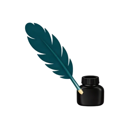 Teal quill and black ink bottle
