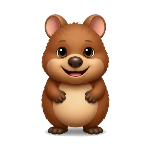 Smiling brown quokka standing upright