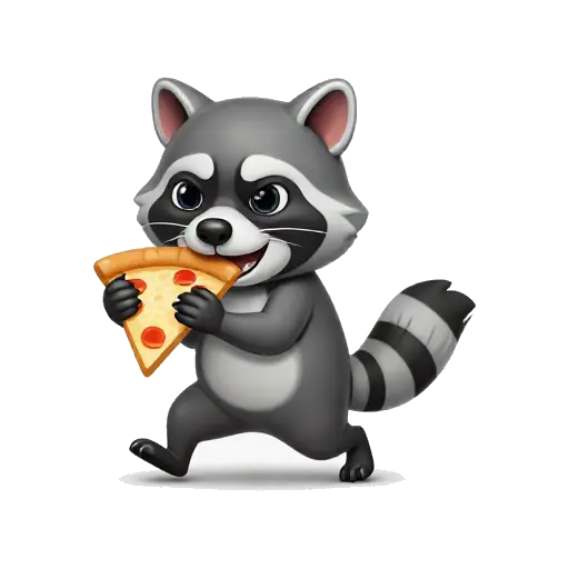 Raccoon running with pepperoni pizza slice