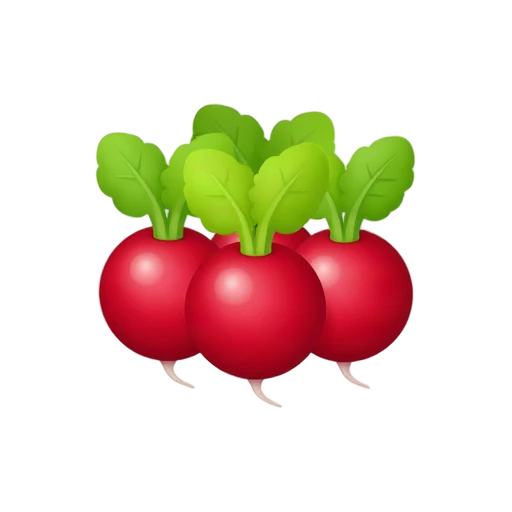 Red radishes with green leaves and thin roots emoji