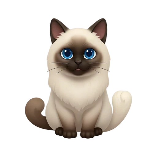 Ragdoll cat with vivid blue eyes, darker ears and face, and fluffy pale coat
