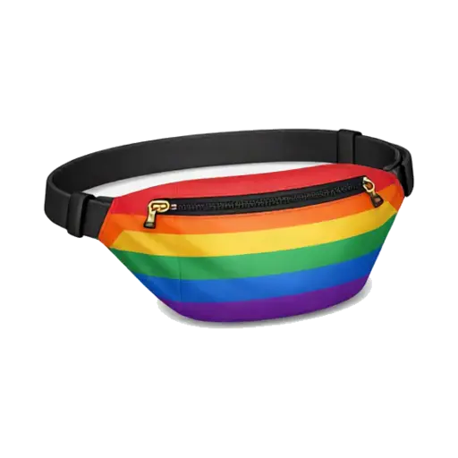 Rainbow colored fanny pack with black waist strap