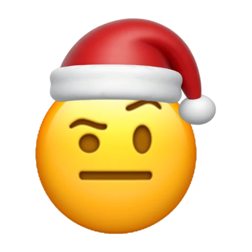 Raised Eyebrow emoji face wearing a red Santa hat on a transparent background.