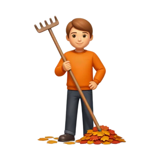 Person raking a pile of autumn leaves