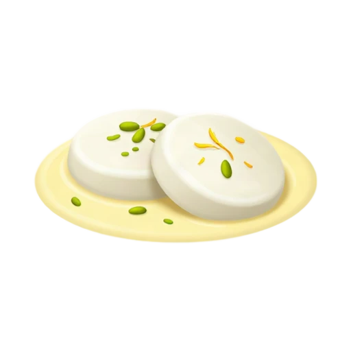 Rasmalai white patties in saffron milk with pistachio slivers