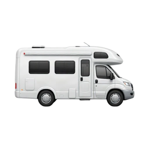 Recreational Vehicle with tall integrated driving cab and long white living compartment