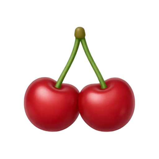 Two red cherries with stems