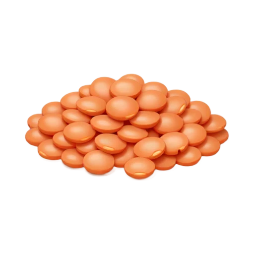 Orange-red split lentils shaped like tiny flat disks