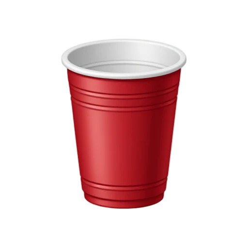 One upright red tapered plastic cup with a white rolled rim and subtle horizontal molded ridges