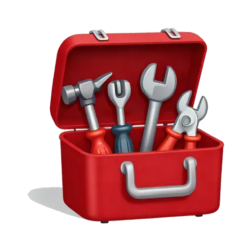 Open red toolbox with hand tools