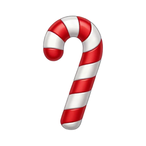 Red and white striped candy cane with a hooked top