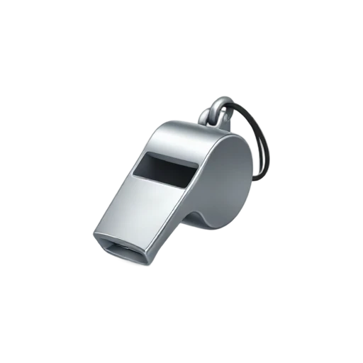 Silver referee whistle with black lanyard