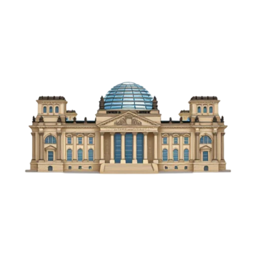 Reichstag Building: classical stone facade and glass dome.