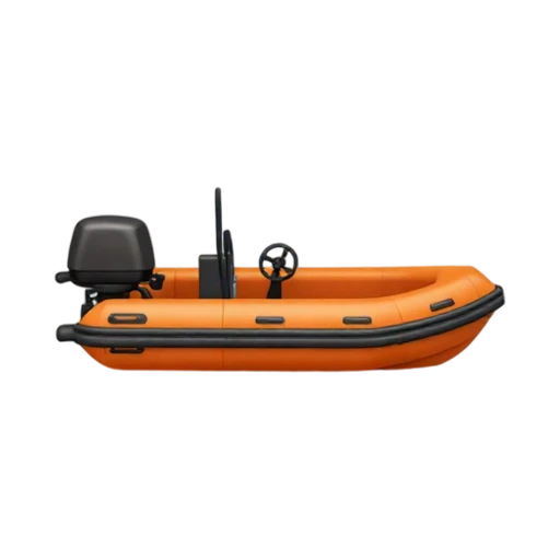 Rescue Boat with bright orange inflatable tube hull and center steering console