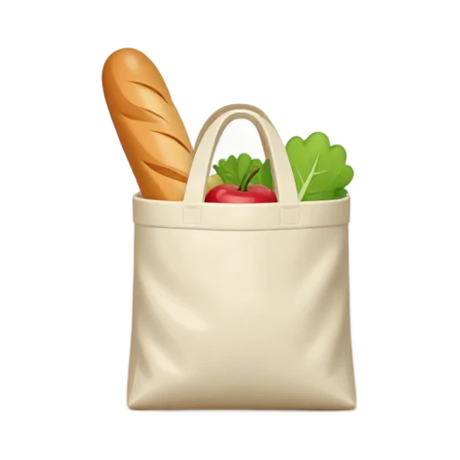 Reusable grocery bag with baguette and vegetables
