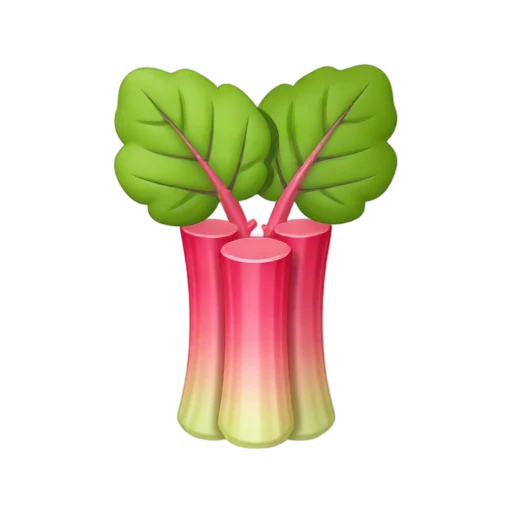 Pink-red rhubarb stalks attached to large green leaves