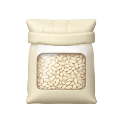 Bag of uncooked long-grain rice visible through a clear window