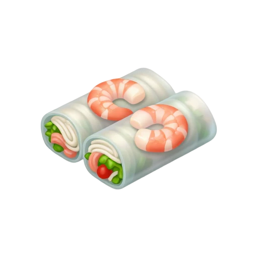 Fresh translucent spring rolls with visible shrimp and herbs