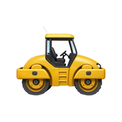 Road Roller with large front steel compaction drum and small rear rubber wheels