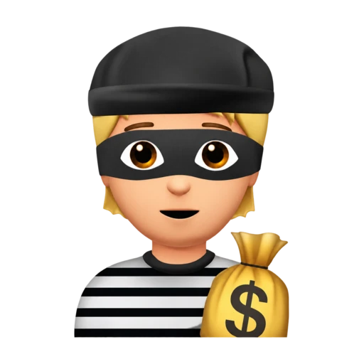 Masked cartoon robber holding a money bag emoji