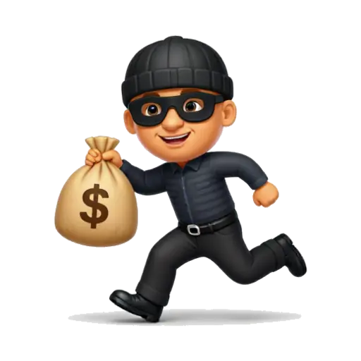 Masked robber running with a canvas money bag