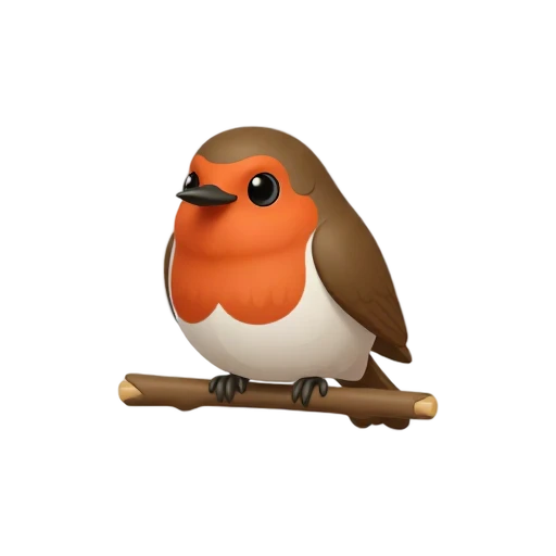One small robin perched on a short plain branch, orange-red breast, brown wings, no leaves, shadow, or scenery.