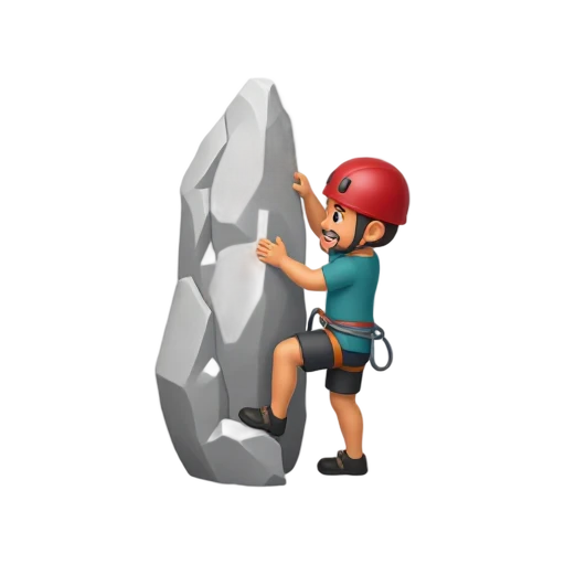 Rock climber wearing helmet and harness