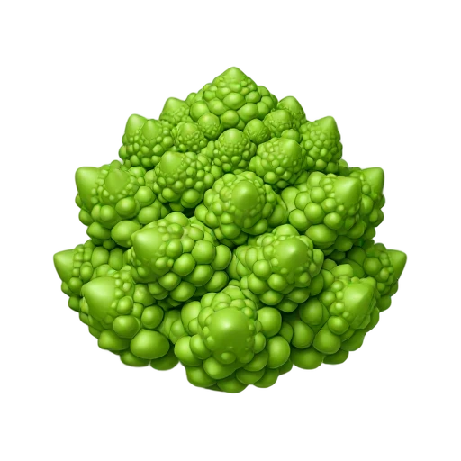 Green romanesco cauliflower head with repeating pointed spirals
