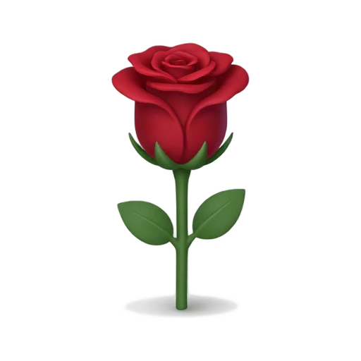One deep red rose bloom with green stem and two leaves, no vase, shadow, or scenery.