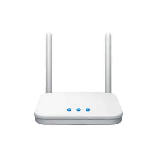 One small white Wi-Fi router with two upright antennas and three blue indicator lights, no text, shadow, or scenery.