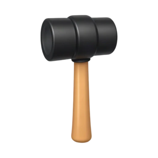 Rubber mallet with broad black cylindrical head and wooden handle