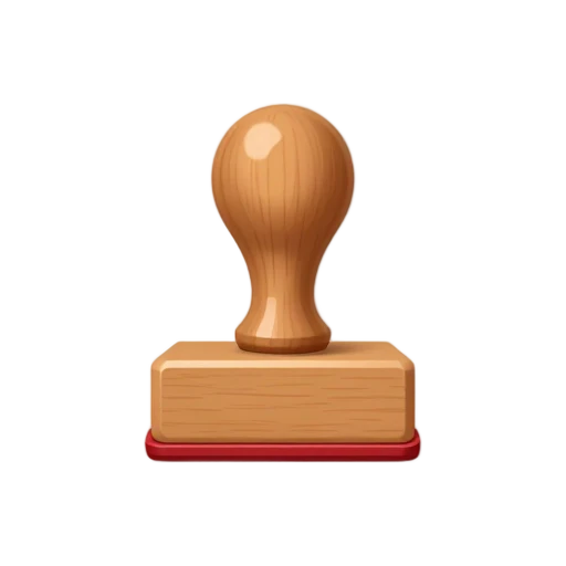 Rubber Stamp with rounded wooden handle and rectangular red rubber base