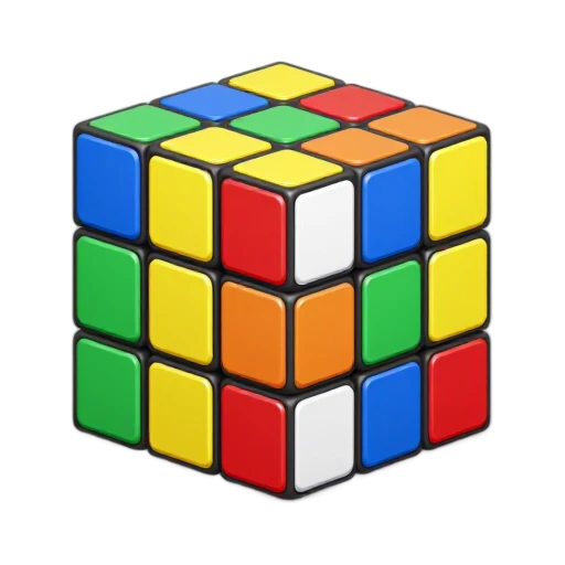 One compact Rubik's Cube puzzle with three-by-three colored square grids on three visible cube faces, separated by thick black grid lines