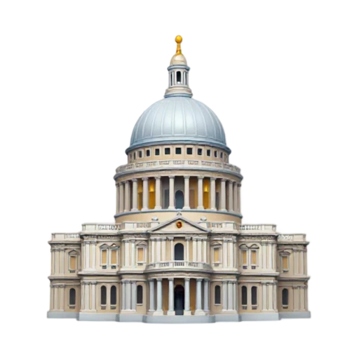 large pale dome and classical columned facade, depicting Saint Paul's Cathedral London.