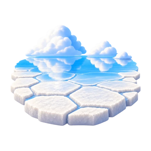 white salt-flat tile and mirrorlike shallow water, depicting Salar de Uyuni.