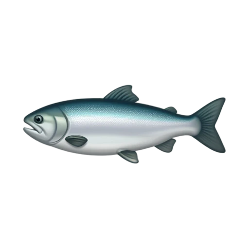 Whole silver salmon fish with dark spotted back, fins, and forked tail