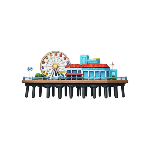 wooden pier and Ferris wheel over the water, depicting Santa Monica Pier.