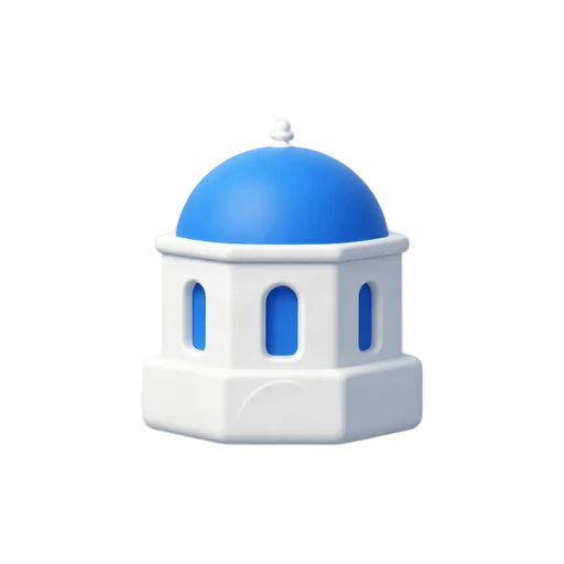 Santorini Blue Domes: white church walls and bright blue domes.