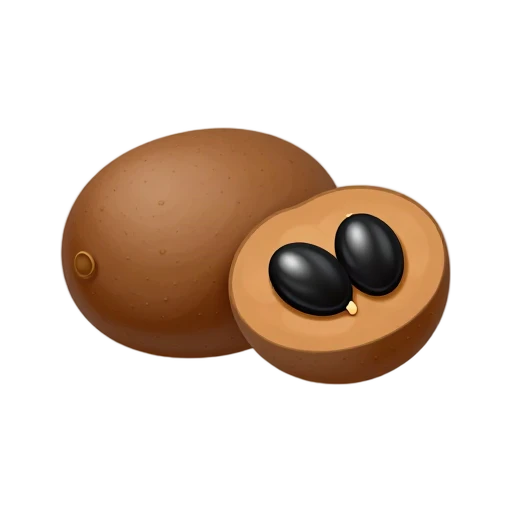 Sapodilla fruit cut open with caramel flesh and black seeds