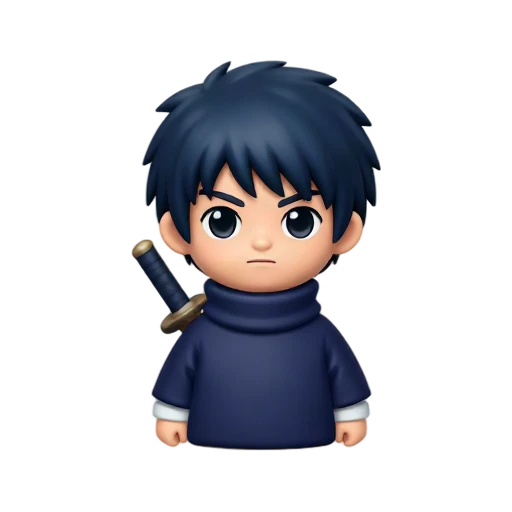 Dark-haired anime ninja with sheathed sword emoji