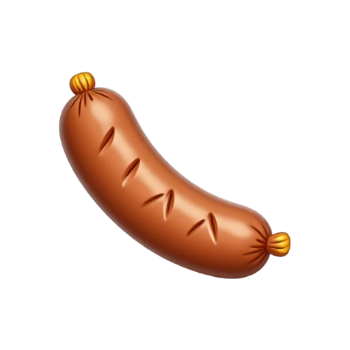 Curved brown sausage with glossy casing and twisted ends