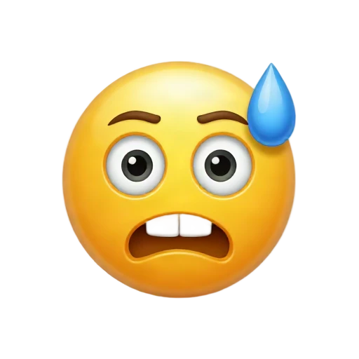 Yellow frightened face with clenched teeth and blue sweat