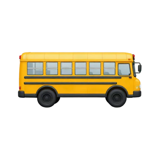 One classic yellow school bus in side three-quarter view with black wheels, no driver, shadow, or scenery.
