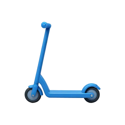 One bright blue kick scooter in side three-quarter view with two wheels and upright handlebar, no rider, shadow, or scenery.