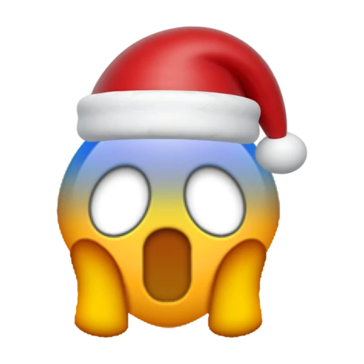 Screaming emoji face wearing a red Santa hat on a transparent background.
